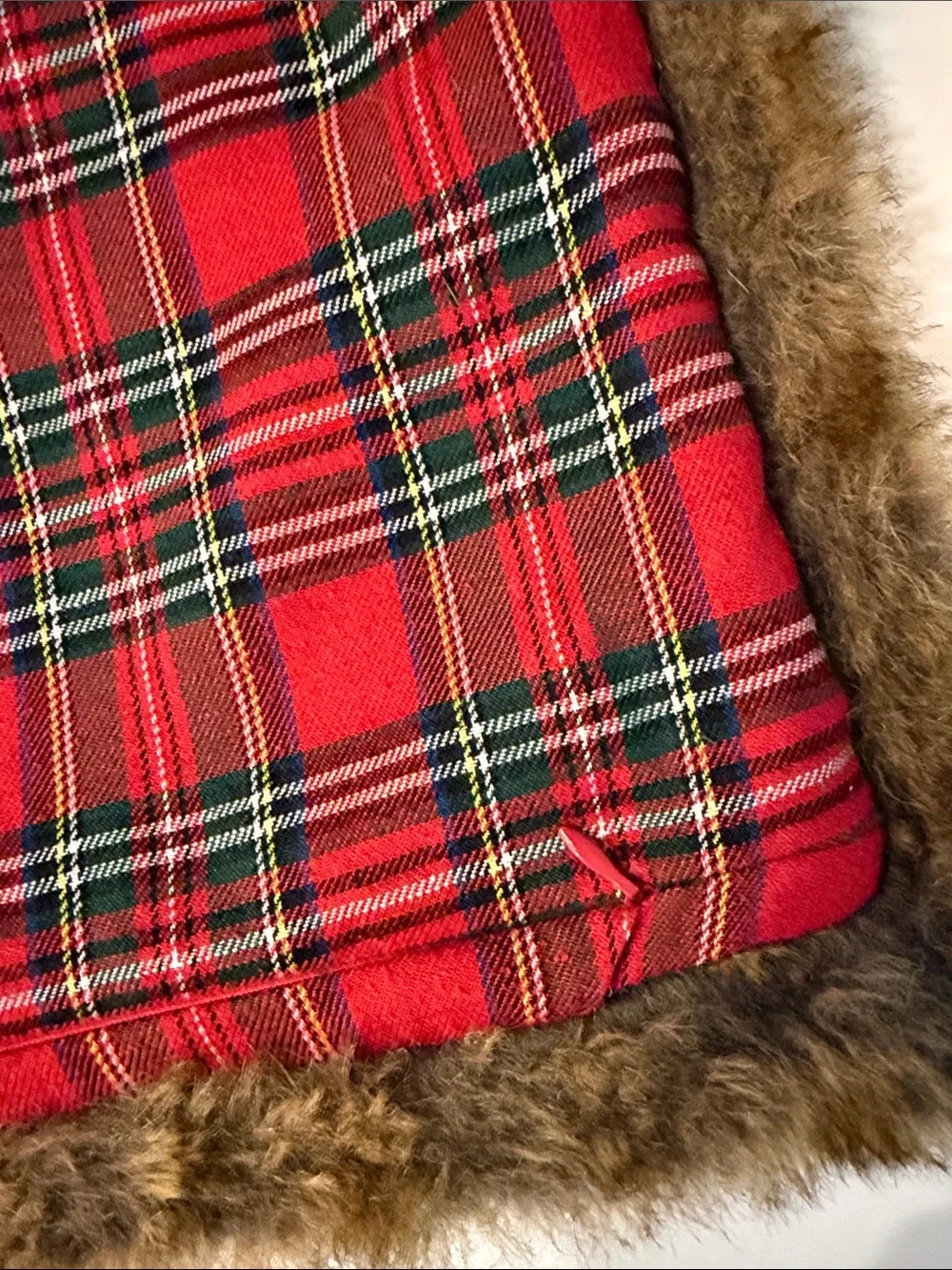 Pottery Barn Red Plaid Faux Fur Trim Accent Pillow Cover